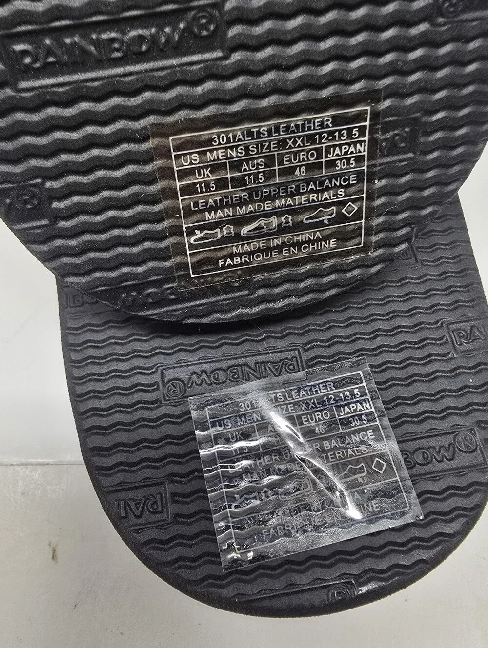 Rainbow Mens 12-13.5 XXL Gloss black Leather 301 Alts Flip Flops Sandals